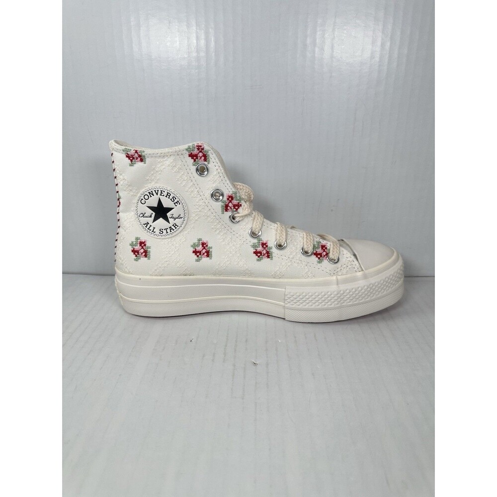 Sz 7.5W Converse Chuck Taylor All Star Hi Lift Floral Embroidery White Platform